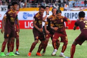 Pemain Sriwijaya FC Melakukan Selebrasi Setelah Menciptakan Gol
