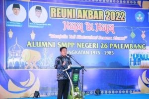 Gubernur Sumatera Selatan H. Herman Deru menghadiri Reuni Akbar dan halal bihalal  alumni Sekolah Menengah Persiapan Pembangunan (SMPP) 26 Palembang di Kantor DPW Nasdem Sumsel, pada Hari Sabtu 07 Mei 2022.( Foto: Humas Pemprov Sumsel)