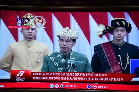 Pidato Kenegaraan Presiden Republik Indonesia, Ir. Joko Widodo, dalam Rapat Paripurna Istimewa pada hari Selasa tanggal 16 Agustus 2022. (foto : Humas DPRD Sumsel)