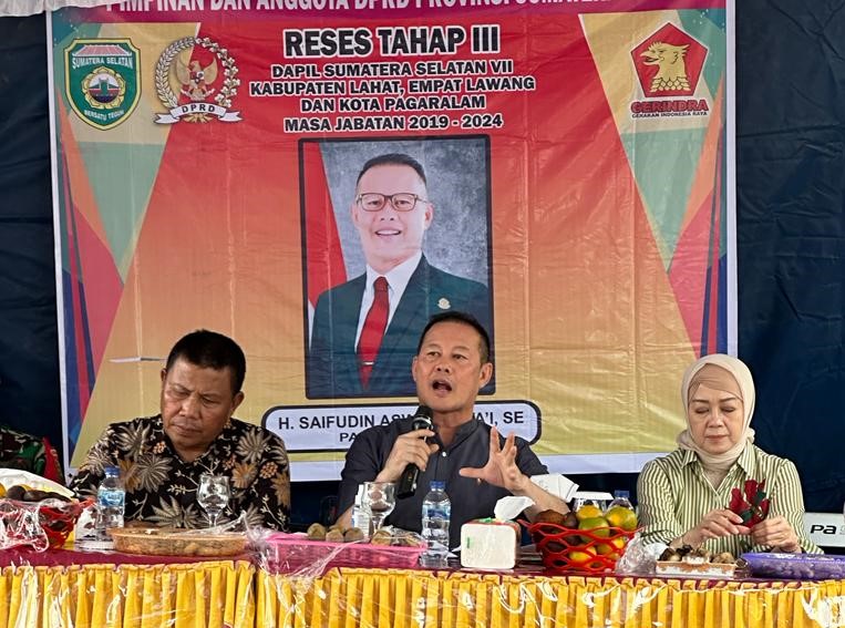 Anggota Dewan Perwakilan Rakyat Daerah (DPRD) Provinsi Sumatera Selatan (Sumsel) dari Partai Gerakan Indonesia Raya (Gerindra), H. Saifudin Aswari, melakukan reses tahap III tahun 2022