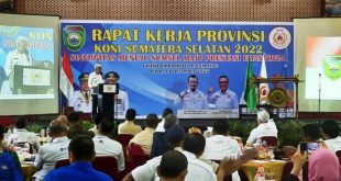 Wagub Sumsel, Mawardi Yahya, membuka Rapat Kerja (Raker) KONI Sumsel di Hotel Daira, pada hari Rabu tanggal 14 Desember 2022.