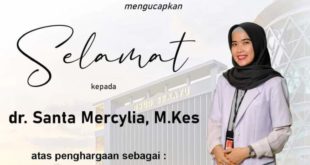 Tenaga Kesehatan dari Kabupaten Musi Banyuasin, dr. Santa Marcylia, dokter di Rumah Sakit Umum Daerah Sekayu, bakal mendapatkan penghargaan dari Kementerian Kesehatan Republik Indonesia sebagai Tenaga Kesehatan Teladan Tingkat Nasional Tahun 2023. (foto : bekisarmedia.id/aprizal)