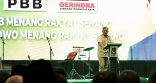 Sekretaris Jenderal (Sekjen) Partai Gerakan Indonesia Raya (Gerindra), Ahmad Muzani, menghadiri konsolidasi serta deklarasi dukungan dari Partai Bulan Bintang (PBB) kepada Prabowo Subianto di DBL Arena, Surabaya, Jawa Timur, pada hari Minggu tanggal 3 September 2023. (foto : SMSI Sumsel)