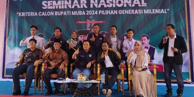 Seminar Nasional Dengan Tema Kriteria Calon Bupati Muba 2024 Pilihan Generasi Milenial di Aula Yayasan Rahmaniyah Sekayu, Sabtu (9/9/2023). (FOTO: KOMINFO MUBA).