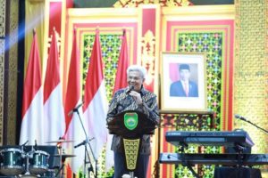 Wakil Gubernur Provinsi Sumatera Selatan, Herman Deru, menghadiri Welcome Dinner Popnas XVI di Griya Agung Palembang, pada hari Sabtu tanggal 26 Agustus 2023.