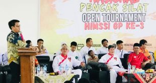 Camat Tungkal Jaya, Yudi Suhendra, membuka Kejuaraan Nasional (Kejurnas) Pencak Silat HIMSSI (Himpunan Seni Silat Indonesia) GP ke 3 Open Tahun 2024 yang dipusatkan di Bumi Perkemahan Pandu Kinasih, Desa Sumber Harum, Kecamatan Tungkal Jaya, Kabupaten Musi Banyuasin, 6-8 Januari 2024. (foto : DinKominfo Muba)