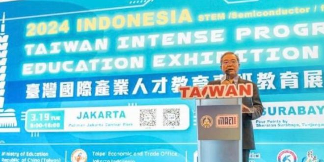 Kepala Perwakilan TETO John C. Chen saat menyampaikan kata sambutan pada Pameran Pendidikan "Taiwan Intense Program" di Hotel Pullman Jakarta pada 19 Maret 2024 (Foto: TETO Jakarta)