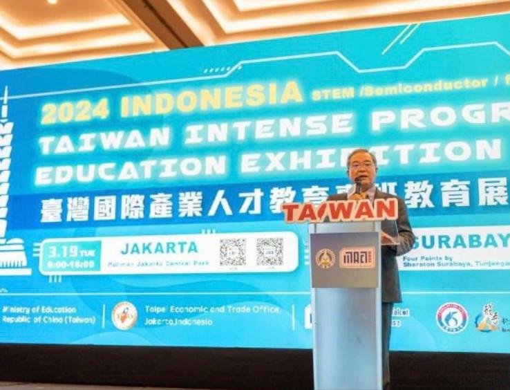 Kepala Perwakilan TETO John C. Chen saat menyampaikan kata sambutan pada Pameran Pendidikan "Taiwan Intense Program" di Hotel Pullman Jakarta pada 19 Maret 2024 (Foto: TETO Jakarta)