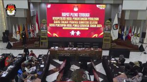 Suasana Rapat Pleno Rekapitulasi Perolehan Suara Calon Anggota Dewan Perwakilan Rakyat Republik Indonesia pada Pemilihan Umum Tahun 2024, hari Senin tanggal 11 Maret 2024, di Aula KPU Sumsel. (Hairudin Sikumbang)