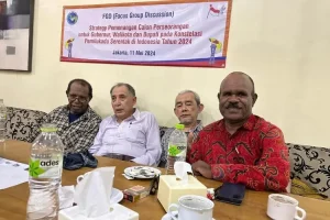 Para pimpinan Komnas Pilkada Independen dan PAK HAM Papua menjadi narsum pada FGD dengan tema Strategi pemenangan calon perseorangan untuk Gubernur, Walikota dan Bupati pada Kontestasi Pemilu Serentak Tahun 2024 di Jakarta, 11 Mei 2024 (Mathius Murib/PAK HAM Papua)