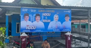Posko Media Center Herman Deru dan Cik Ujang (HD-CU) serta Hj. Lidyawati dan H. Haryanto (Berlian) yang bertempat di Jalan Kolonel Burlian, Kelurahan Pasar Lama, Kabupaten Lahat. (Bekisar Media / Firza Anugrah)