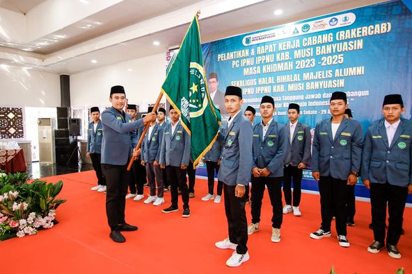 Pelantikan dan Rapat Kerja Cabang Pengurus Cabang Ikatan Pelajar Nahdlatul Ulama dan Ikatan Pelajar Putri Nahdlatul Ulama (PC IPNU IPPNU) Kabupaten Musi Banyuasin Masa Khidmah 2023–2025 sekaligus Halal Bihalal Majelis Alumni Ikatan Pelajar Nahdlatul Ulama dan Ikatan Pelajar Putri Nahdlatul Ulama (PC IPNU IPPNU) Kabupaten Musi Banyuasin, Senin (29/4/2024) di Pendopoan Griya Bumi Serasan Sekate. (Bekisar Media / Eka Sahputra)