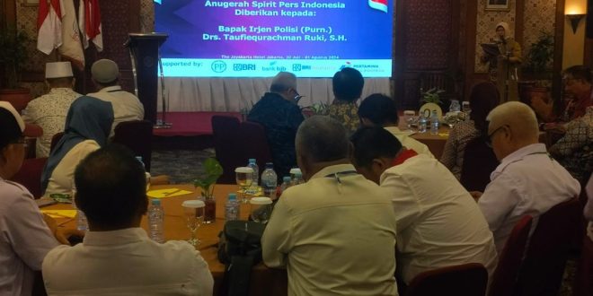 Suasana Rapat Kerja Nasional (Rakernas) Serikat Media Siber Indonesia (SMSI) tahun 2024 yang dilaksanakan di Hotel Jayakarta, Jalan Hayam Wuruk, Jakarta Barat, hari Selasa tanggal 30 Juli 2024. (Bekisar Media / SMSI Sumsel)