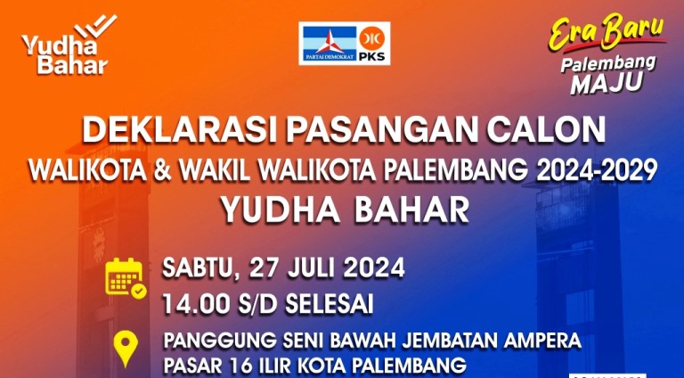 Undangan Acara Deklarasi Yudha Pratomo Mahyuddin dan Ir. Baharudin sebagai Calon Wali Kota dan Calon Wakil Wali Kota Palembang Periode 2024-2029. (Bekisar Media / Rajab)