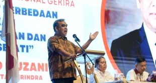 Sekretaris Jenderal (Sekjen) Partai Gerakan Indonesia Raya (Gerindra), Ahmad Muzani, hadir dalam acara Rapat Kerja Nasional (Rakernas) Gerakan Kristiani Indonesia Raya (GEKIRA) di Hotel Bidakara, pada hari Sabtu tanggal 3 Agustus 2024. (Bekisar Media / SMSI Sumsel)