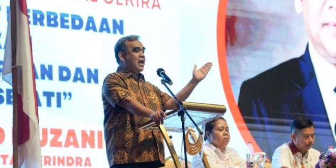 Sekretaris Jenderal (Sekjen) Partai Gerakan Indonesia Raya (Gerindra), Ahmad Muzani, hadir dalam acara Rapat Kerja Nasional (Rakernas) Gerakan Kristiani Indonesia Raya (GEKIRA) di Hotel Bidakara, pada hari Sabtu tanggal 3 Agustus 2024. (Bekisar Media / SMSI Sumsel)