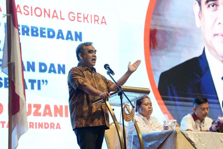 Sekretaris Jenderal (Sekjen) Partai Gerakan Indonesia Raya (Gerindra), Ahmad Muzani, hadir dalam acara Rapat Kerja Nasional (Rakernas) Gerakan Kristiani Indonesia Raya (GEKIRA) di Hotel Bidakara, pada hari Sabtu tanggal 3 Agustus 2024. (Bekisar Media / SMSI Sumsel)