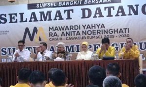 Mawardi Yahya dan R.A. Anita Noeringhati menghadiri acara Konsolidasi Partai Golkar dan Partai Gerindra menghadapi Pilgub Sumsel Tahun 2024, hari Jum'at tanggal 9 Agustus 2024. (Bekisar Media / Oyong)