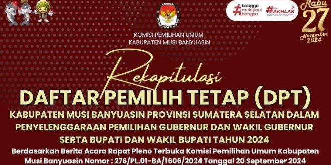 Rekapitulasi Daftar Pemilih Tetap Kabupaten Musi Banyuasin pada Pemilihan Gubernur Sumatera Selatan dan Pemilihan Bupati Kabupaten Muba tanggal 27 November 2024. (foto : Eka Sahputra)