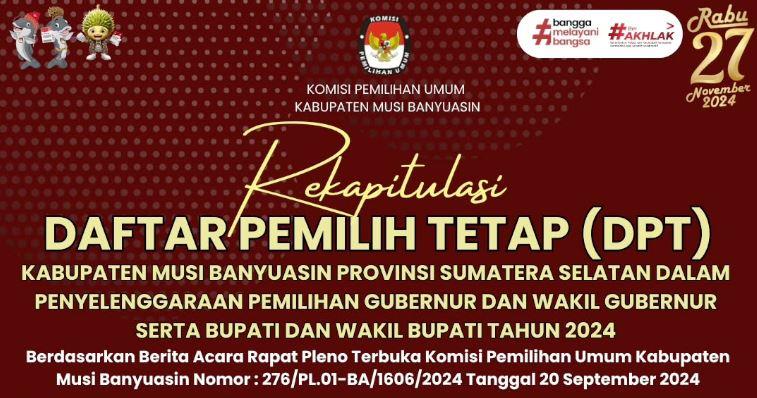 Rekapitulasi Daftar Pemilih Tetap Kabupaten Musi Banyuasin pada Pemilihan Gubernur Sumatera Selatan dan Pemilihan Bupati Kabupaten Muba tanggal 27 November 2024. (foto : Eka Sahputra)