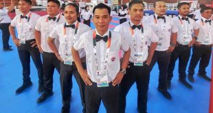 Wasit-wasit yang memimpin pertandingan Kick Boxing di Pekan Olahraga Nasional (PON) tahun 2024 di Aceh dan Sumatera Utara. (BekisarMedia/Dok. Pribadi KBI Sumsel)