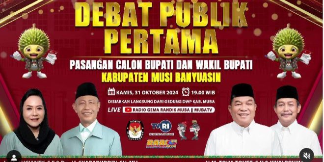 Komisi Pemilihan Umum Daerah (KPUD) Kabupaten Musi Banyuasin (Muba) bakal menggelar Debat Publik Pertama, Pasangan Calon (Paslon) Bupati dan Wakil Bupati Kabupaten Musi Banyuasin Periode 2025-2030. (foto : tangkapan layar instagram radiogemarandik)