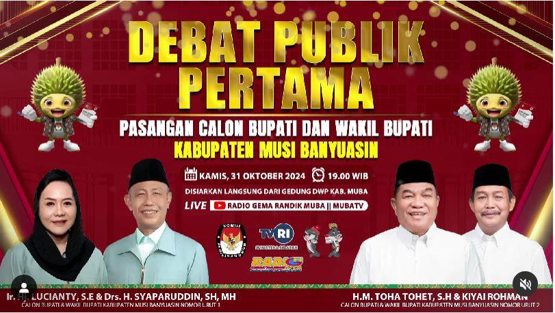 Komisi Pemilihan Umum Daerah (KPUD) Kabupaten Musi Banyuasin (Muba) bakal menggelar Debat Publik Pertama, Pasangan Calon (Paslon) Bupati dan Wakil Bupati Kabupaten Musi Banyuasin Periode 2025-2030. (foto : tangkapan layar instagram radiogemarandik)