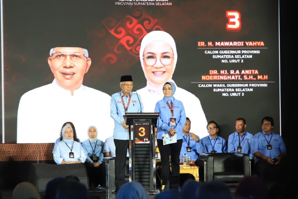Pasangan Calon (Paslon) Gubernur dan Wakil Gubernur Provinsi Sumatera Selatan (Sumsel) Nomor Urut 03, Mawardi Yahya dan R.A. Anita Noeringhati. (foto : dok. pribadi Tim Media MATAHATI)