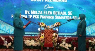 Pj. Ketua TP PKK Kabupaten Muba menghadiri pelantikan Pj. Ketua TP PKK Kota Palembang, pada hari Senin, tanggal 2 Desember 2024 di Griya Agung, Palembang. (BekisarMedia.id/Angga)