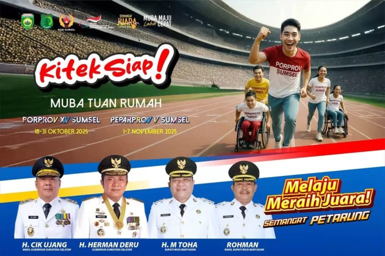 Poster kesiapan Kabupaten Muba menjadi tuan rumah Porprov dan Peparprov Sumatera Selatan tahun 2025. (BEKISAR MEDIA.ID/APRIZAL)