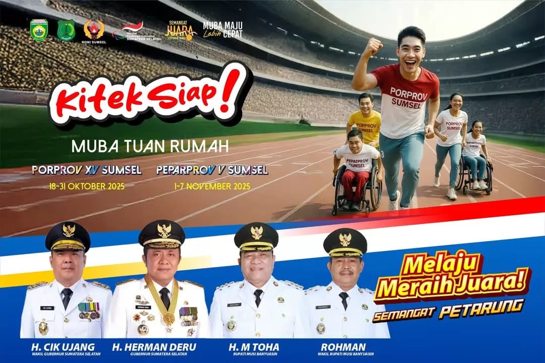 Poster kesiapan Kabupaten Muba menjadi tuan rumah Porprov dan Peparprov Sumatera Selatan tahun 2025. (BEKISAR MEDIA.ID/APRIZAL)