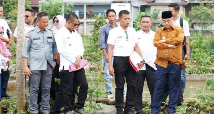 Bupati Lahat, Bursah Zarnubi, meninjau lokasi budidaya ikan di Desa Sukarami, hari Kamis, tanggal 8 Mei 2025. (BEKISARMEDIA.ID/RASTI)
