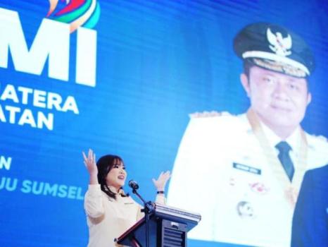 Ketua Umum (Ketum) KORMI Sumsel, Samantha Tivani, saat Rapat Kerja Provinsi (Rakerprov) Tahun 2025, pada hari Sabtu tanggal 10 Mei 2025 di Hotel The Zuri, Palembang. (BEKISARMEDIA.ID/SIKUMBANG)