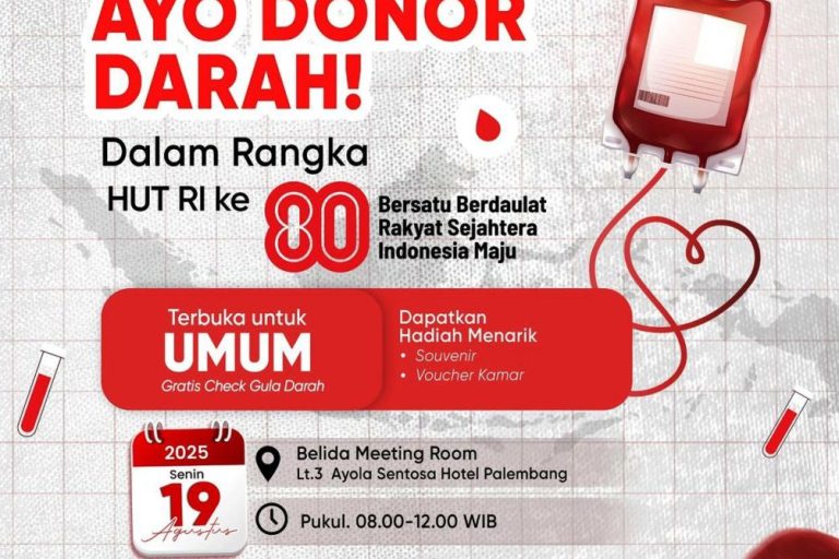 Kegiatan Donor Darah yang digelar oleh Ayolah Sentosa Hotel Palembang dalam rangka memeriahkan Hari Ulang Tahun Republik Indonesia ke 80. (BEKISARMEDIA.ID/MARWAH)