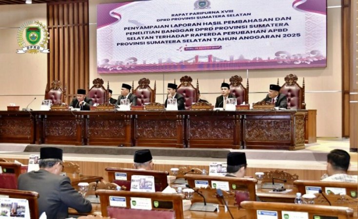 Rapat Paripurna XVIII DPRD Sumatera Selatan dengan agenda Penyampaian Laporan Hasil Pembahasan dan Penelitian Badan Anggaran Terhadap Raperda Perubahan APBD Tahun 2025, hari Rabu, tanggal 6 Agustus 2025. (BEKISARMEDIA.ID/SIKUMBANG)