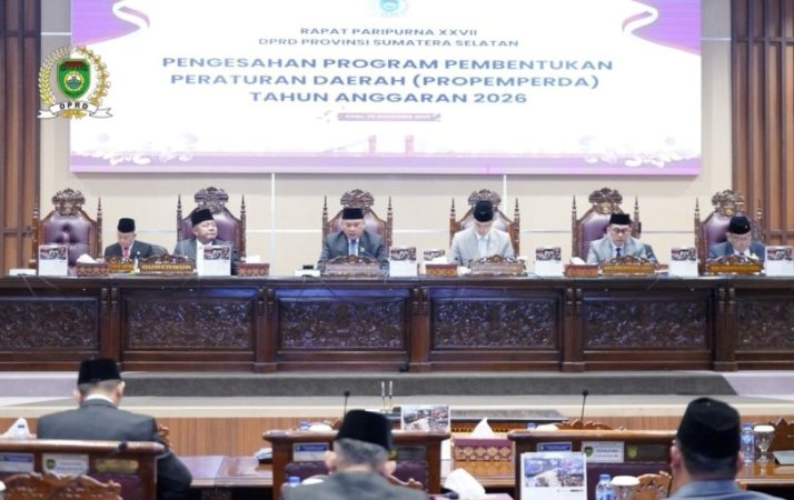 Dewan Perwakilan Rakyat Daerah Provinsi Sumatera Selatan mengelar Rapat Paripurna XXVII dengan agenda utama pengesahan Program Pembentukan Peraturan Daerah Tahun Anggaran 2026. (BEKISARMEDIA.ID/SIKUMBANG)