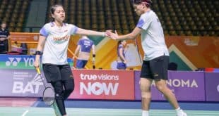 Pasangan ganda campuran Indonesia, Adnan Maulana dan Indah Cahya Sari Jamil, di Thailand Masters 2026. (foto : pbsi.id)