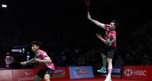 Pasangan ganda putra Indonesia, Sabar Karyaman Gutama dan Moh Reza Pahlevi Isfahani, saat turun di Daihatsu Indonesia Masters Tahun 2026. (foto : pbsi.id)