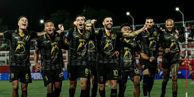 Pemain Malut United FC melakukan selebrasi usai menciptakan gol saat bertemu Persijap Jepara, Jum'at, 13 Februari 2026. (foto : Instagram Malut United FC)