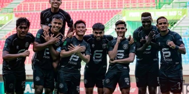 Pemain FC Bekasi City melakukan selebrasi setelah menciptakan gol ke gawang Sriwijaya FC, hari Senin, tanggal 16 Februari 2026. (foto : instagram FC Bekasi City)