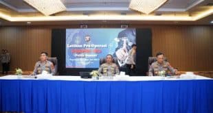 Kepala Kepolisian Daerah (Kapolda) Sumatra Selatan (Sumsel), Irjen. Pol. Dr. Shandi Nugroho, membuka Latihan Pra Operasi (Latpraops) Ketupat Musi 2026 di Gedung Presisi Polda Sumsel, hari Selasa, tanggal 10 Maret 2026. (BEKISARMEDIA.ID/HAIRUDIN)