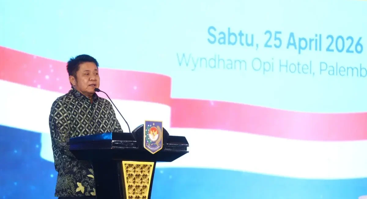 Gubernur Sumatra Selatan (Sumsel), Herman Deru, saat menghadiri Forum Akselerator Negeri yang digelar Kementerian Dalam Negeri (Kemendagri) Republik Indonesia, di Ballroom Hotel Wyndham OPI Jakabaring, Palembang, Sabtu, 25 April 2026.