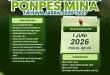 pengumuman resmi pendaftaran santri baru Pondok Pesantren Minhajul Aulia (Ponpes Mina) untuk tahun ajaran 2026-2027 mencakup jadwal tes seleksi dan kontak person.