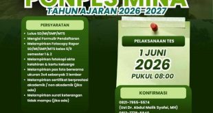 pengumuman resmi pendaftaran santri baru Pondok Pesantren Minhajul Aulia (Ponpes Mina) untuk tahun ajaran 2026-2027 mencakup jadwal tes seleksi dan kontak person.