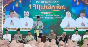 Wakil Bupati Kabupaten Muba, Abdur Rohman Husen, memberikan sambutan pada peringatan Tahun Baru Islam 1 Muharram 1448 Hijriah. (BEKISARMEDIA.ID/HAIRUDIN)