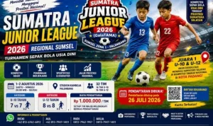 Penyelenggara Sumatra Junior League resmi membuka pendaftaran peserta untuk wilayah Palembang, dan akan digelar pada 1–2 Agustus 2026 di Lapangan Kamboja. (BEKISARMEDIA.ID/TRI)
