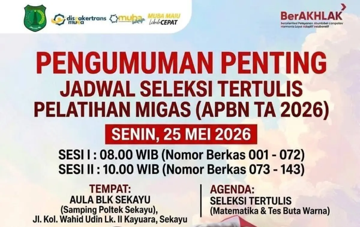 Dinas Tenaga Kerja dan Transmigrasi (Disnakertrans) Kabupaten Musi Banyuasin (Muba) resmi merilis hasil verifikasi administrasi program pelatihan sektor minyak dan gas bumi. (BEKISARMEDIA.ID/HAIRUDIN)