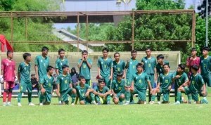 PS Palembang U-15 memastikan satu tiket ke babak semifinal Piala Soeratin U-15 Sumatra Selatan (Sumsel) tahun 2026 (Piala Gubernur Sumsel), usai membungkam PS Banyuasin U-15 dengan skor telak 8-2. (BEKISARMEDIA.ID/TRI)