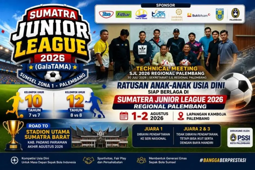 Pertemuan yang dihadiri perwakilan tim peserta serta jajaran wasit itu berlangsung pada hari Kamis malam, tanggal 30 Juli 2026, di Sekretariat SJL Regional Palembang, Jalan Kapten A. Rivai. (BEKISARMEDIA.ID/HAIRUDIN)