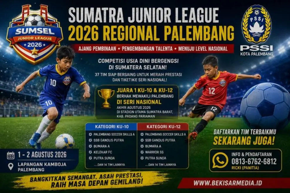 Hingga saat ini, tercatat sebanyak 37 tim dari berbagai Sekolah Sepak Bola (SSB), telah memastikan diri ambil bagian. Ajang kompetisi bergengsi ini rencananya akan dipusatkan di Lapangan Kamboja, Palembang, pada 1 hingga 2 Agustus 2026 mendatang. (BEKISARMEDIA.ID/HAIRUDIN)